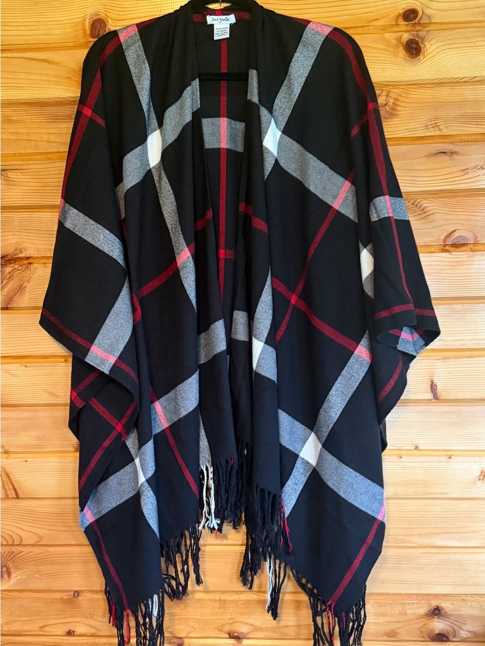 Just Jamie Super Soft Black Plaid Fringe Shawl Wrap
